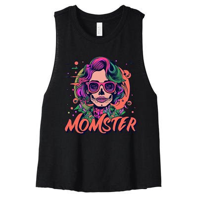 Momster Monster Mom Halloween Skeleton Spooky Mom Mama Women's Racerback Cropped Tank