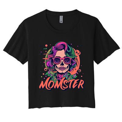 Momster Monster Mom Halloween Skeleton Spooky Mom Mama Women's Crop Top Tee