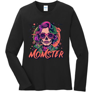 Momster Monster Mom Halloween Skeleton Spooky Mom Mama Ladies Long Sleeve Shirt