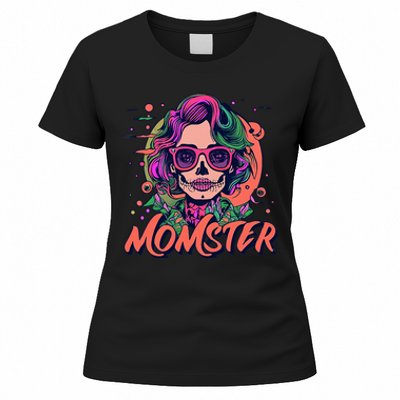 Momster Monster Mom Halloween Skeleton Spooky Mom Mama Women's T-Shirt