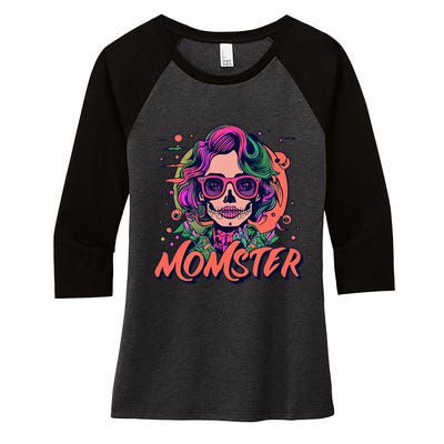 Momster Monster Mom Halloween Skeleton Spooky Mom Mama Women's Tri-Blend 3/4-Sleeve Raglan Shirt