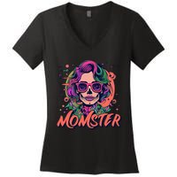 Momster Monster Mom Halloween Skeleton Spooky Mom Mama Women's V-Neck T-Shirt