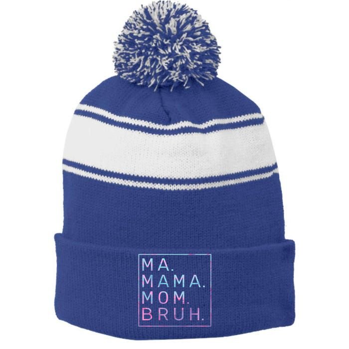 Ma Mama Mom Bruh Tie Dye Gift Stripe Pom Pom Beanie