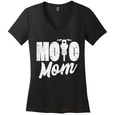 Moto Mom Motorcycle Motocross Dirt Bike Racing Women Gift Women's V-Neck T-Shirt