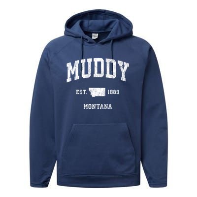 Muddy Montana Mt Vintage Athletic Black Sports Design Meaningful Gift Performance Fleece Hoodie