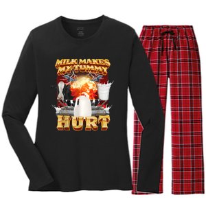 Milk Makes My Tummy Hurt Funny Meme Women's Long Sleeve Flannel Pajama Set 