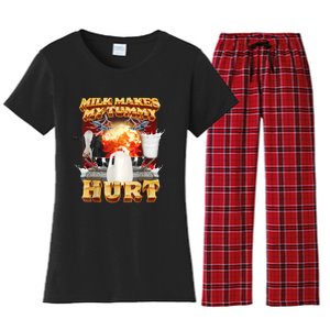 Milk Makes My Tummy Hurt Funny Meme Women's Flannel Pajama Set