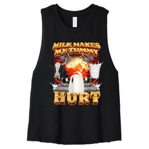 Milk Makes My Tummy Hurt Funny Meme Women's Racerback Cropped Tank