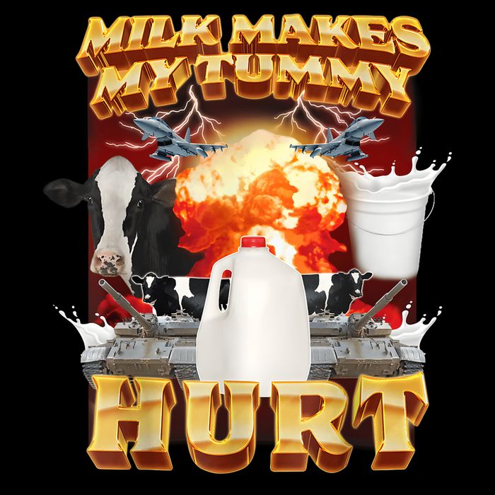 Milk Makes My Tummy Hurt Funny Meme Cropped Pullover Crew