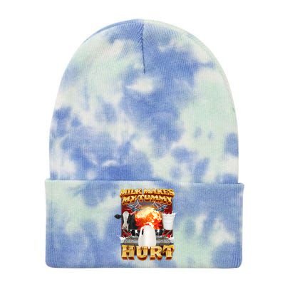 Milk Makes My Tummy Hurt Funny Meme Tie Dye 12in Knit Beanie