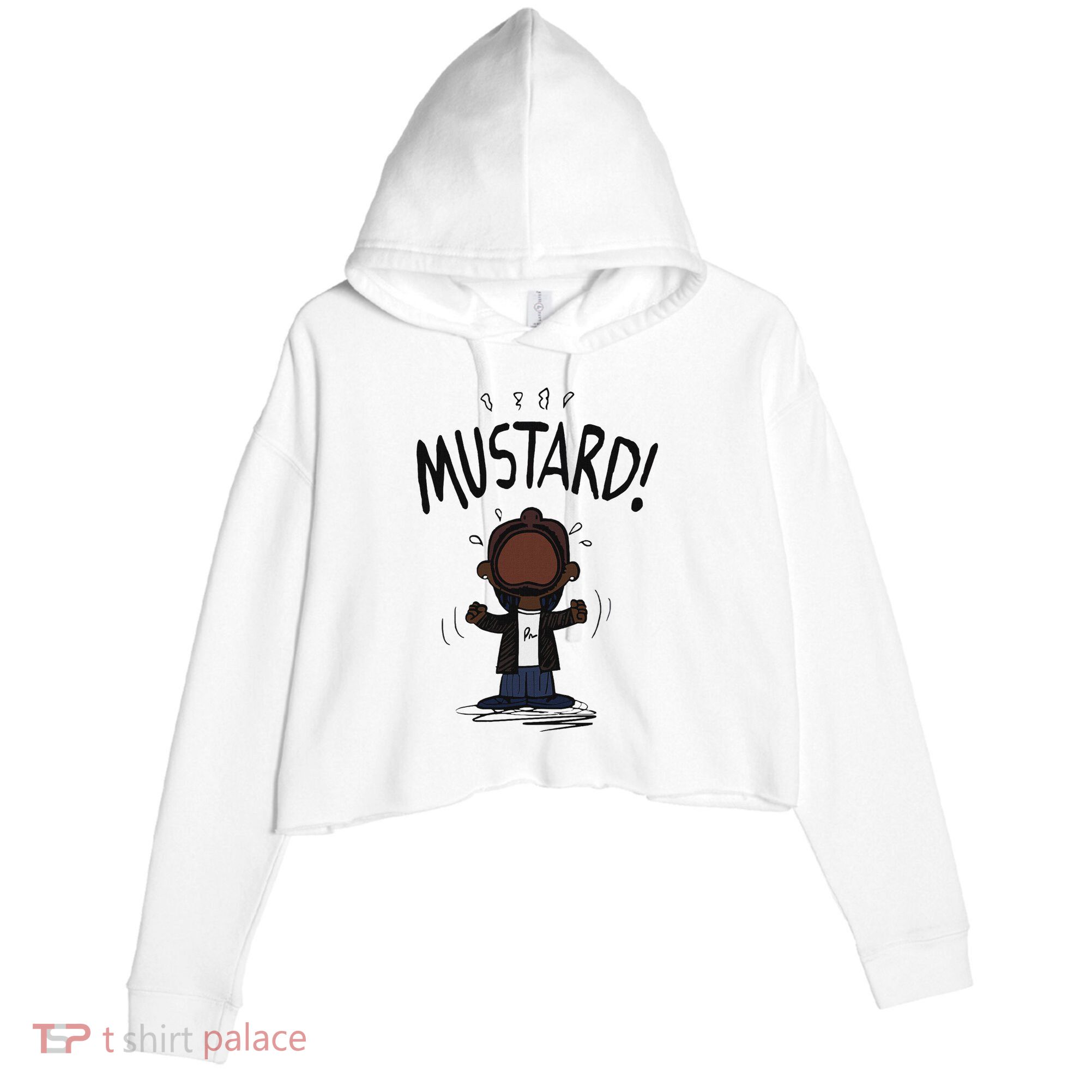 Mustard Meme Crop Fleece Hoodie