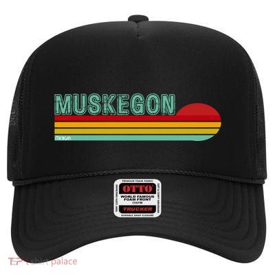Muskegon Michigan High Crown Mesh Back Trucker Hat