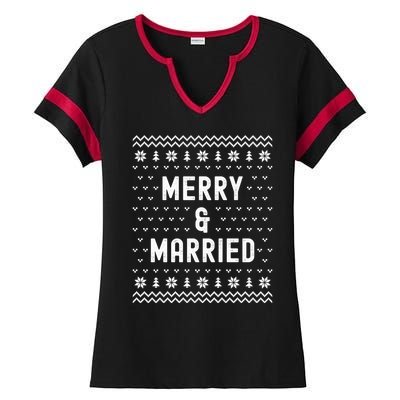 Merry & Married Matching Couples First Christmas As Mr & Mrs Ladies Halftime Notch Neck Tee