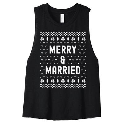 Merry & Married Matching Couples First Christmas As Mr & Mrs Women's Racerback Cropped Tank