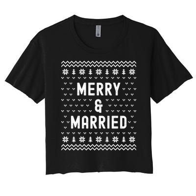 Merry & Married Matching Couples First Christmas As Mr & Mrs Women's Crop Top Tee