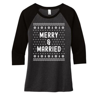 Merry & Married Matching Couples First Christmas As Mr & Mrs Women's Tri-Blend 3/4-Sleeve Raglan Shirt