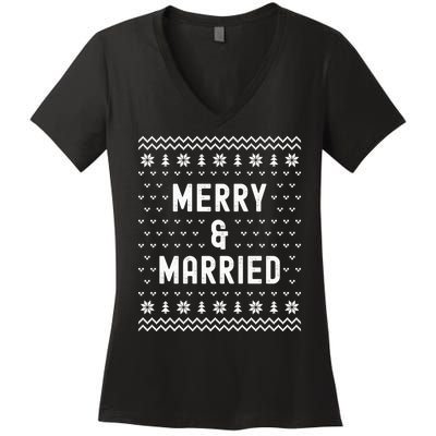 Merry & Married Matching Couples First Christmas As Mr & Mrs Women's V-Neck T-Shirt