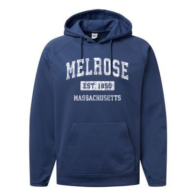 Melrose Massachusetts Ma Vintage Established Sports Design Performance Fleece Hoodie