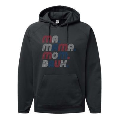 Ma Mama Mom Bruh American Flag Red White Blue Performance Fleece Hoodie