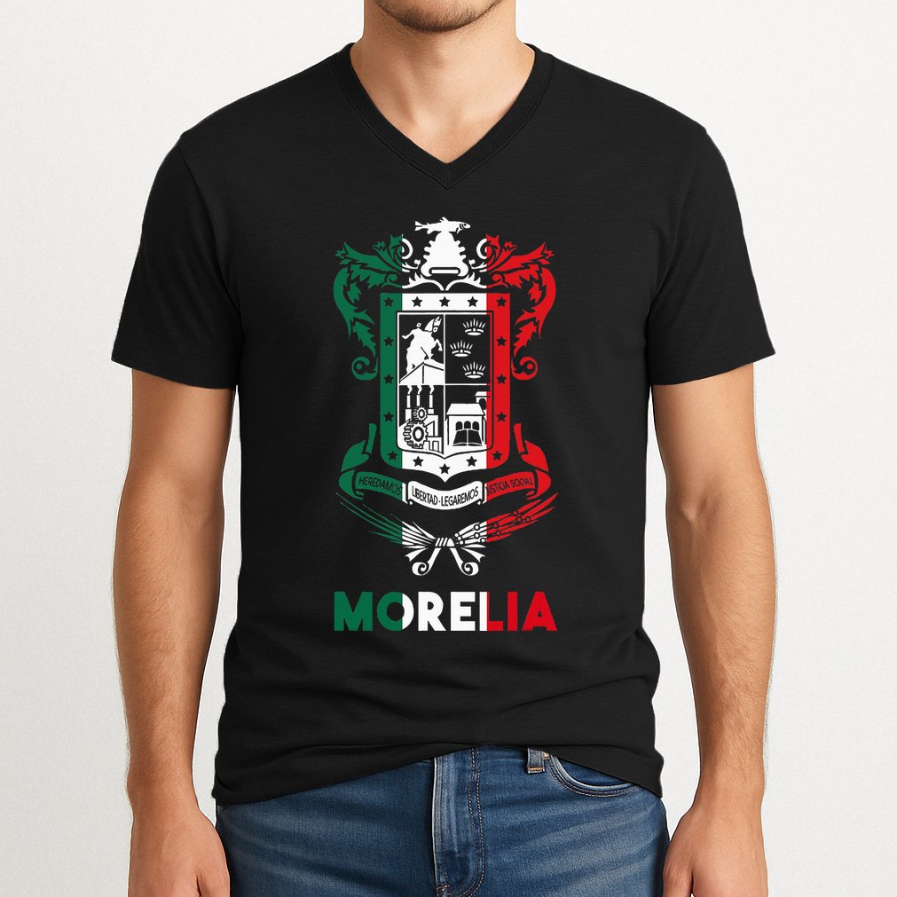 Morelia Michoacan Mexico Escudo Y Lema Arte Emblem Merch V-Neck T-Shirt