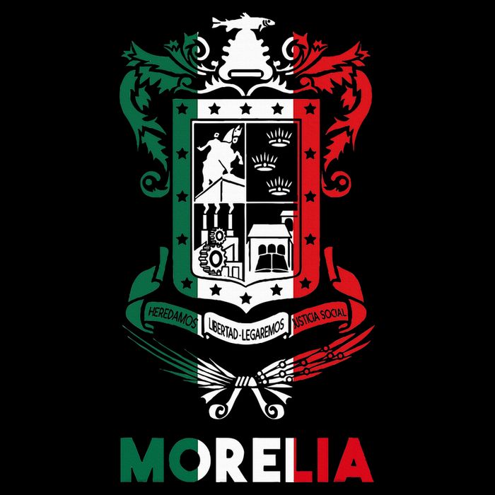 Morelia Michoacan Mexico Escudo Y Lema Arte Emblem Merch V-Neck T-Shirt