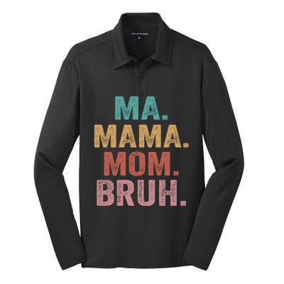 Ma Mama Mom Bruh Vintage Retro Silk Touch Performance Long Sleeve Polo