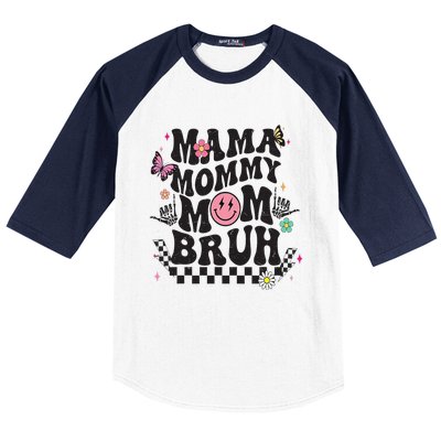 Mama Mommy Mom Bruh Mothers Day Groovy Vintage Funny Mother Baseball Sleeve Shirt