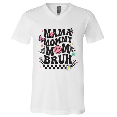 Mama Mommy Mom Bruh Mothers Day Groovy Vintage Funny Mother V-Neck T-Shirt