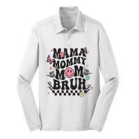 Mama Mommy Mom Bruh Mothers Day Groovy Vintage Funny Mother Silk Touch Performance Long Sleeve Polo