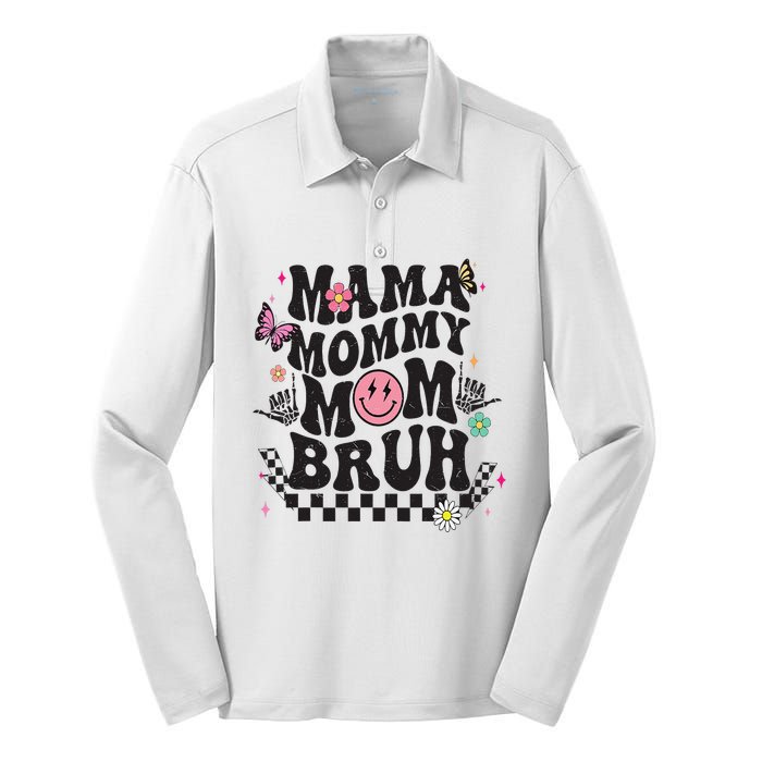 Mama Mommy Mom Bruh Mothers Day Groovy Vintage Funny Mother Silk Touch Performance Long Sleeve Polo