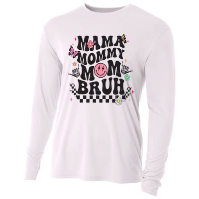 Mama Mommy Mom Bruh Mothers Day Groovy Vintage Funny Mother Cooling Performance Long Sleeve Crew