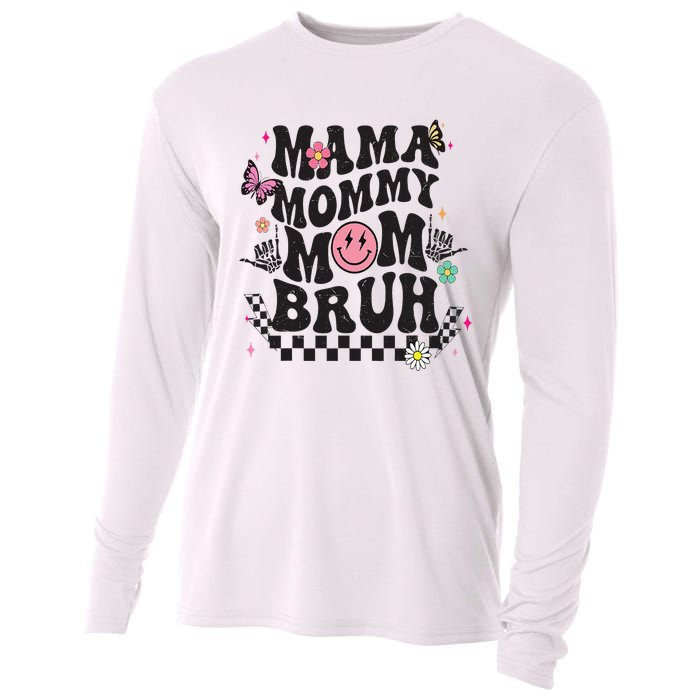 Mama Mommy Mom Bruh Mothers Day Groovy Vintage Funny Mother Cooling Performance Long Sleeve Crew