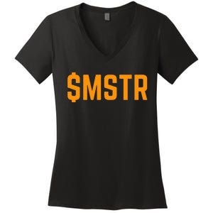 Microstrategy $Mstr Michael Saylor Bitcoin Women's V-Neck T-Shirt