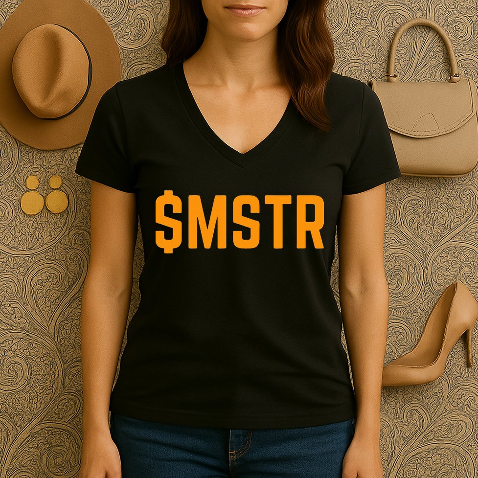 Microstrategy $Mstr Michael Saylor Bitcoin Women's V-Neck T-Shirt