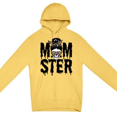 Momster Mom Monster Skull Bun Leopard Halloween Momster Gift Premium Pullover Hoodie