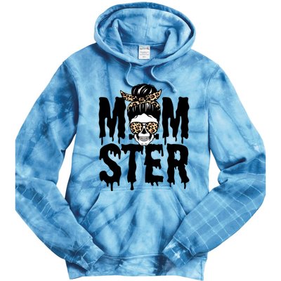 Momster Mom Monster Skull Bun Leopard Halloween Momster Gift Tie Dye Hoodie