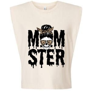 Momster Mom Monster Skull Bun Leopard Halloween Momster Gift Garment-Dyed Women's Muscle Tee