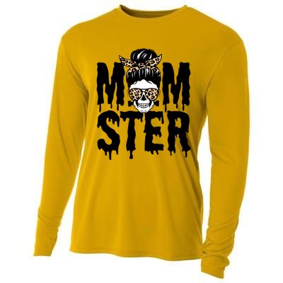 Momster Mom Monster Skull Bun Leopard Halloween Momster Gift Cooling Performance Long Sleeve Crew