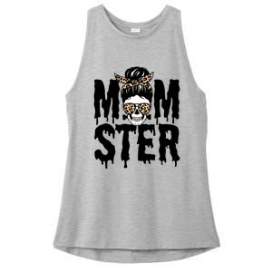 Momster Mom Monster Skull Bun Leopard Halloween Momster Gift Ladies PosiCharge Tri-Blend Wicking Tank