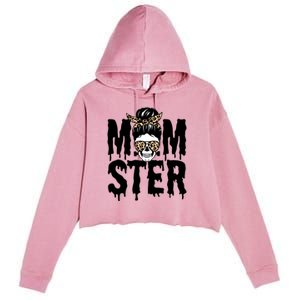 Momster Mom Monster Skull Bun Leopard Halloween Momster Gift Crop Fleece Hoodie