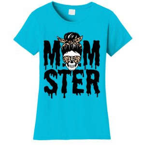 Momster Mom Monster Skull Bun Leopard Halloween Momster Gift Women's T-Shirt