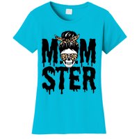 Momster Mom Monster Skull Bun Leopard Halloween Momster Gift Women's T-Shirt