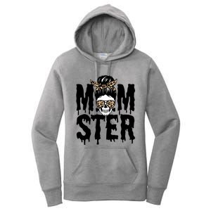 Momster Mom Monster Skull Bun Leopard Halloween Momster Gift Women's Pullover Hoodie