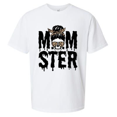 Momster Mom Monster Skull Bun Leopard Halloween Momster Gift Sueded Cloud Jersey T-Shirt