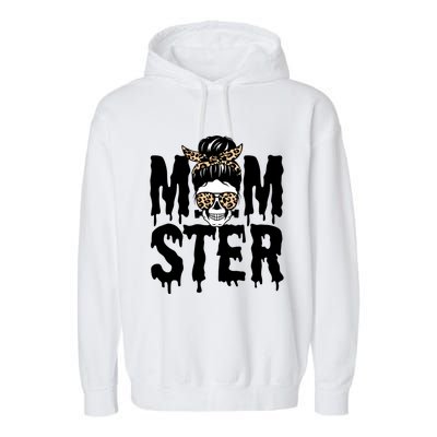 Momster Mom Monster Skull Bun Leopard Halloween Momster Gift Garment-Dyed Fleece Hoodie