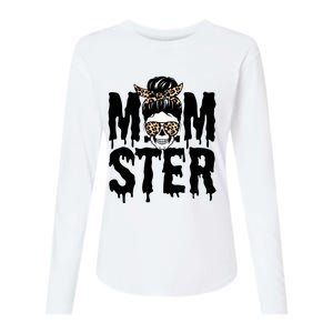 Momster Mom Monster Skull Bun Leopard Halloween Momster Gift Womens Cotton Relaxed Long Sleeve T-Shirt