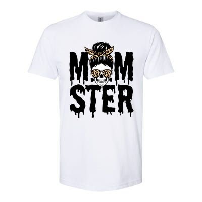 Momster Mom Monster Skull Bun Leopard Halloween Momster Gift Softstyle® CVC T-Shirt