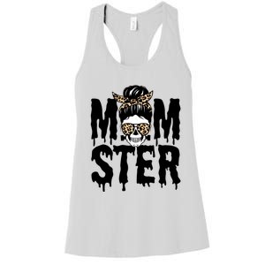 Momster Mom Monster Skull Bun Leopard Halloween Momster Gift Women's Racerback Tank