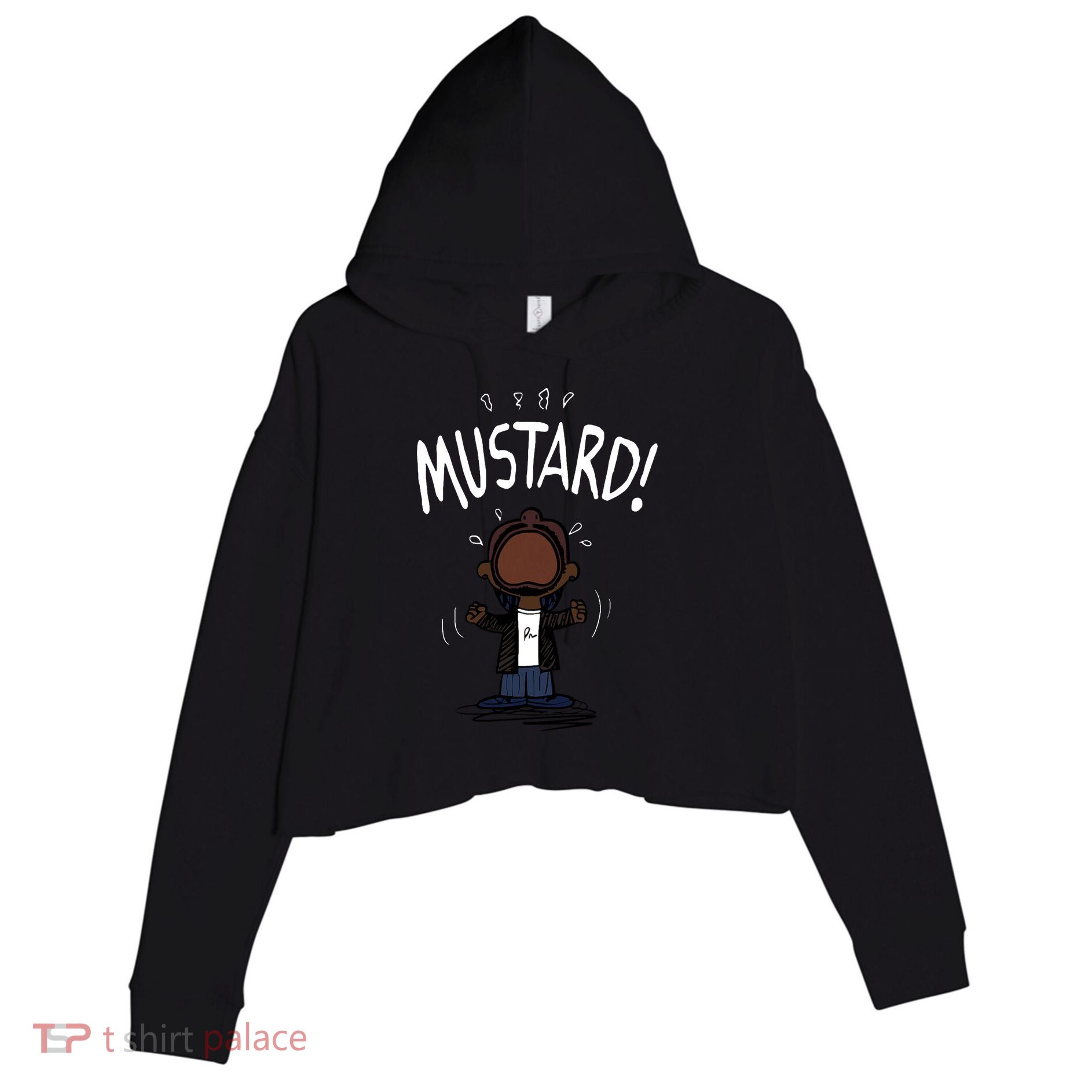 Mustard Meme Crop Fleece Hoodie