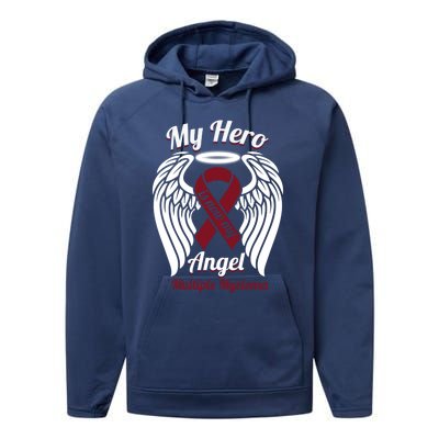 Multiple Myeloma My Hero Is Now My Angel Wings Gift Great Gift Performance Fleece Hoodie